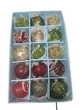 15 Pc. Set Martha Stewart Living Red, Green & Gold 4” Glass Ornaments Christmas  picture