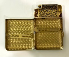 Vintage Marathon Cigarette Case Lighter Combo Art Deco Gold Tone Bird Floral USA picture