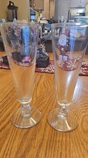 Vintage German Pilsner Beer Glasses Set of 2 Mid Century Faceted Stem picture
