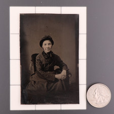 Antique CDV 6th Plate Tintype Photograph Appealing Victorian Elderly Lady #1225 picture