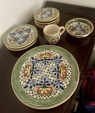 9 pc Talavera Mexican Pottery Dinnerware Set Plates Dishes Bowl & Cup Lot picture