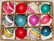 Lot VTG WWII Unsilvered Glass Striped BALL Christmas Ornaments US of A Premier picture