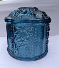 Vintage , Beautiful Indiana Glass Blue Stars And Bars Fairy Lamp Top Only picture