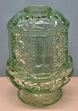 Vintage Indiana Glass Chantilly Green Stars & Bars Fairy Lamp Candleholder picture