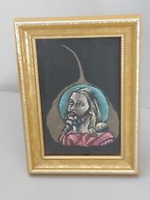 Vtg Hand Painted Face of Christ on Leaf Religious Icon Gilt Wood Frame Easel 5x7 picture