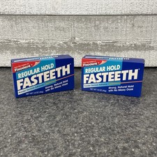 Vintage New Old Stock FASTEETH Denture Adhesive Powder 1.6 OZ Bottle (LOT OF 2) picture