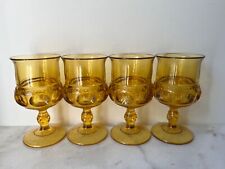 8 Vintage Mid-Century Collectible Amber / Gold King's Crown Pattern Glass Goblet picture