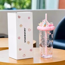 Starbucks Summer Dessert Party Pink Heart-shaped Bottom Drinking Straw Cup picture