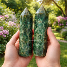 2PCS Natural Emerald Tower Point Green Crystal Gemstone Good Fortune Home Decor picture