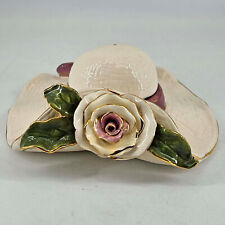Vintage Blue Sky wide rim hat w rose ceramic trinket box picture