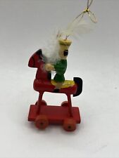 Older Christmas Ornament Wood Toy Horse on Wheels  3 1/8 Inch High picture