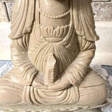 Hand Carved Soapstone Chinese Beige Stone Buddha Statue Lotus Base picture