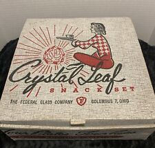 Vintage  Complete Set 1959  Crystal Leaf Snack Set Federal Glass Co. Orig Box picture