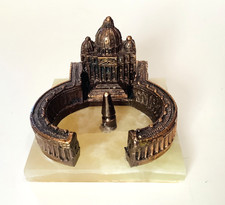 Metal Vtg St Peter’s Basilica Alabaster Marble Base Rome Vatican Souvenir 3x3 in picture