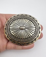 Vintage Maloney Navajo Sterling Silver Deep Stamped Belt Buckle 3 1/8