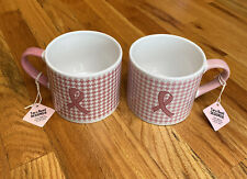 Tara Reed Pink Ribbon Houndstooth Coffee Mug LOT OF 2 Breast Cancer Awareness picture