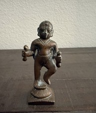 Indian Folk Art Dancing Figure Bronze Tone Metal Statue Figurine 3.5” picture