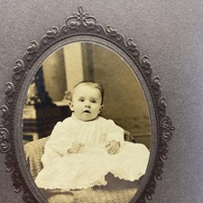 Vintage Early 1900s Baby Portrait Photo Sepia Embossed Cabinet Card 5x7 Original picture