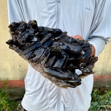 6.6LB Natural Black Smoky Quartz Crystal Cluster Mineral Specimen Backbon heal picture