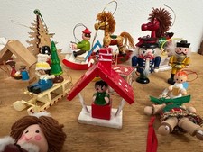 VINTAGE WOODEN CHRISTMAS ORNAMENTS LOT OF 34 1950s THROUGH 1980s picture