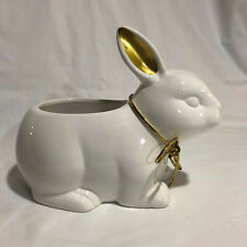 Maud Borup White Rabbit Ceramic Planter with Gold Ears Ready for EASTER picture