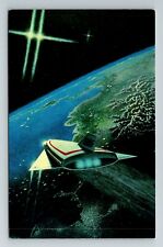 Space Fantasy, Approach To Valhalla United Starlines  Vintage Souvenir Postcard picture