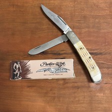 Beautiful New In Box Large Bone Handle Trapper Parker Edwards USA Knife picture