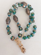 Rare Pre Columbian Tumbaga Male Figure Bell On Assembled Antique Bead Necklace picture