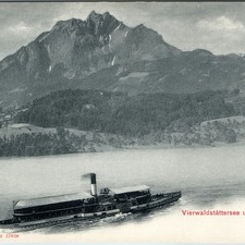 c1900s Vierwaldstattersee Pilatus Postcard Germania Steam Ship Swiss Alps Collo picture