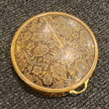 Vintage Art Deco Gold Tone Floral Powder Compact Mirror with Powder Puff picture