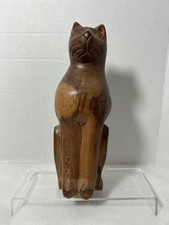 Vintage 60s MCM Hand Carved Teak Wood Cat Figurine Mid Century 9