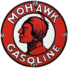 VINTAGE MOHAWK GASOLINE PORCELAIN SIGN GAS STATION MOTOR OIL PUMP PLATE GARAGE picture