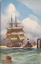 LITHO Steamship & Sailing Boat Europe 1906 Great American Novelty Art Series picture