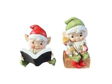 VTG Homco Elf Elves Christmas Figurines Two Santa’s Helpers Toy Maker 5406 picture