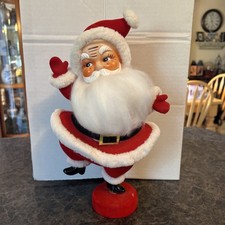 Giant 13” Tall Vintage Christmas Standing Flocked Waving dancing Santa Claus picture