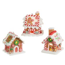 RAZ Imports Gingerbread House Ornament Set of 3 Lighted Clay Dough Christmas NEW picture
