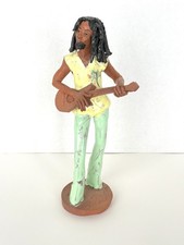 *RARE* Vintage Jamaican Rastafarian Guitar Musician Man Clay Figurine Hand Made picture