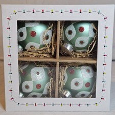 Queen West Trading Co Green Glass Christmas Ornaments Glitter Dots Set of 4 picture