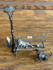 Bergman Vienna Bronze Cat  Rat & Dachsund Friends On A Bench Miniature 4.25 Inch picture