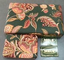 Vtg Mele Green W/Floral Chintz Fabric Jewelry Boxes W/Makeup Mirror Inside-NOS picture