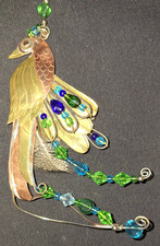 NWT VTG CHICO'S JEWELED PEACOCK COPPER BRASS BEADS & FEATHER CHRISTMAS ORNAMENT picture