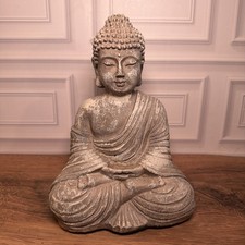 Meditating Buddha Statue 8.5 Inch Faux Stone Resin Weathered Zen Garden Decor picture