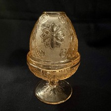 Excellent Indiana Glass Tiara Pedestal Fairy Lamp Chantilly Pink Daisy Pattern picture