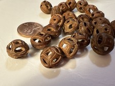 ONE ANTIQUE CHINESE BEADS HAND-CARVED PIT HEDIAO Round Coin Shape 11.5mm picture