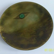 Abstract Modernist Copper Enamel Plate Bowl MCM Mid Century Blue Eye Signed Vtg picture
