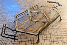 MCM 1960s ATOMIC MOD WIRE & GLASS SERVER, CONDIMENT, SNACKER, DIVIDED TRAY picture