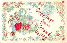 Grand Valley PA postcard FLORAL GREETINGS EMBOSSED DOVES & ROSES o/17 AW4118 picture