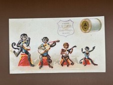 1889 MONKEY MUSICIANS Sewing J&P COATS THREAD Victorian Advertising Trade Card picture