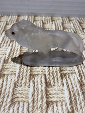 Vintage Czech Style Crackerjack Lion Figurine Frosted Glass Rhinestone Eyes 3.5” picture