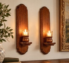 Vintage Homeco Wooden Wall Sconce Set Pair Light Oak  Cottagecore Farmhouse  picture